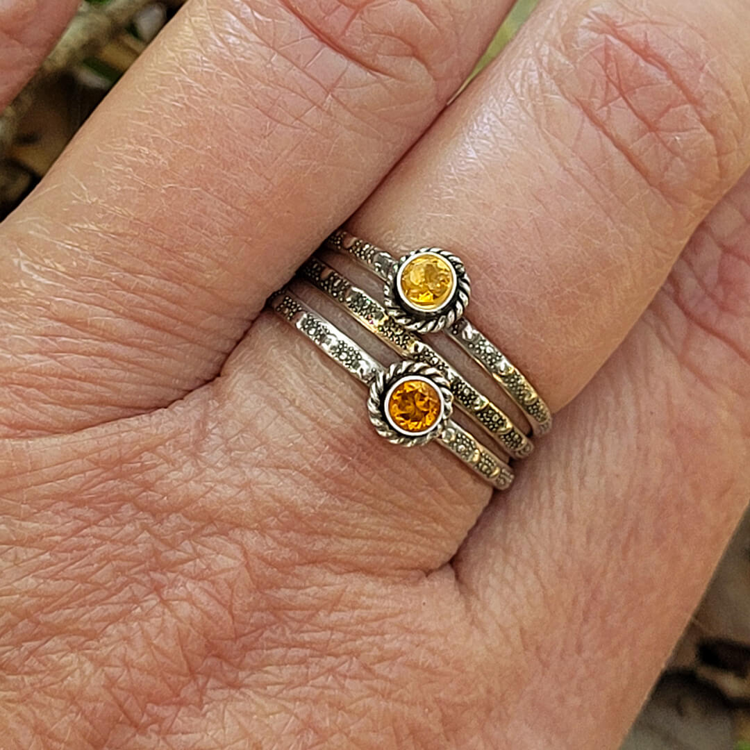 yellow and Golden Citrine November Birthstone Rings in Sterling Silver