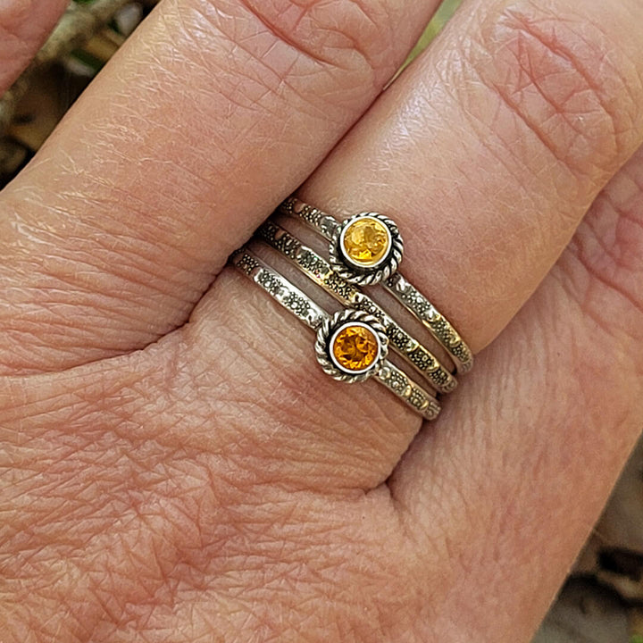 yellow and Golden Citrine November Birthstone Rings in Sterling Silver