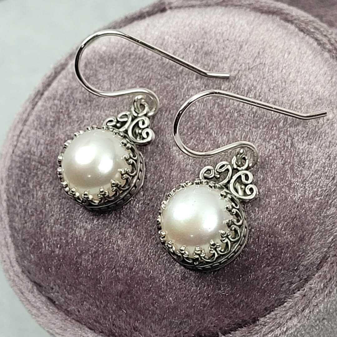 Vintage Style Pearl Drop Earrings in Sterling Silver
