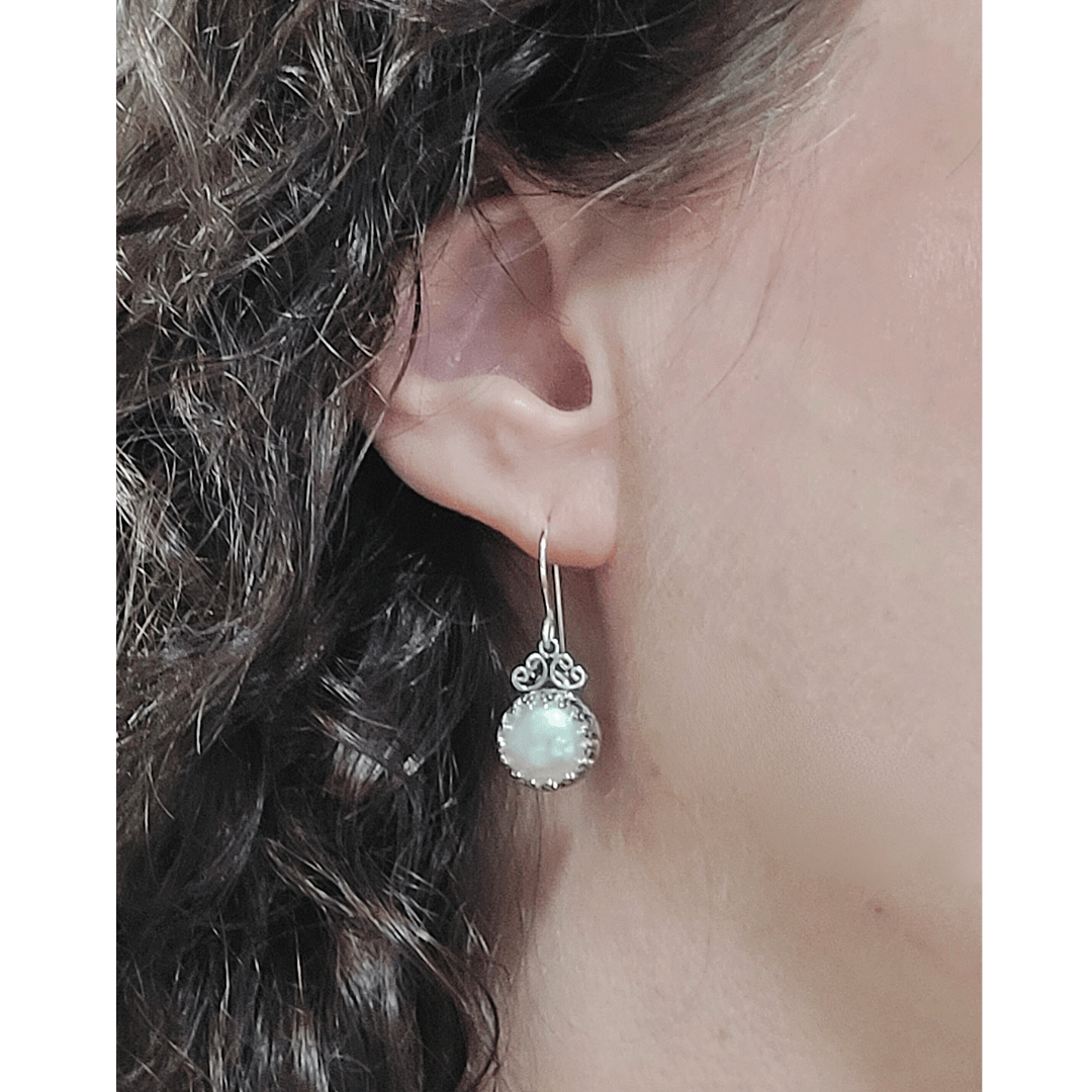 Crown Pearl Drop Earrings in Sterling Silver