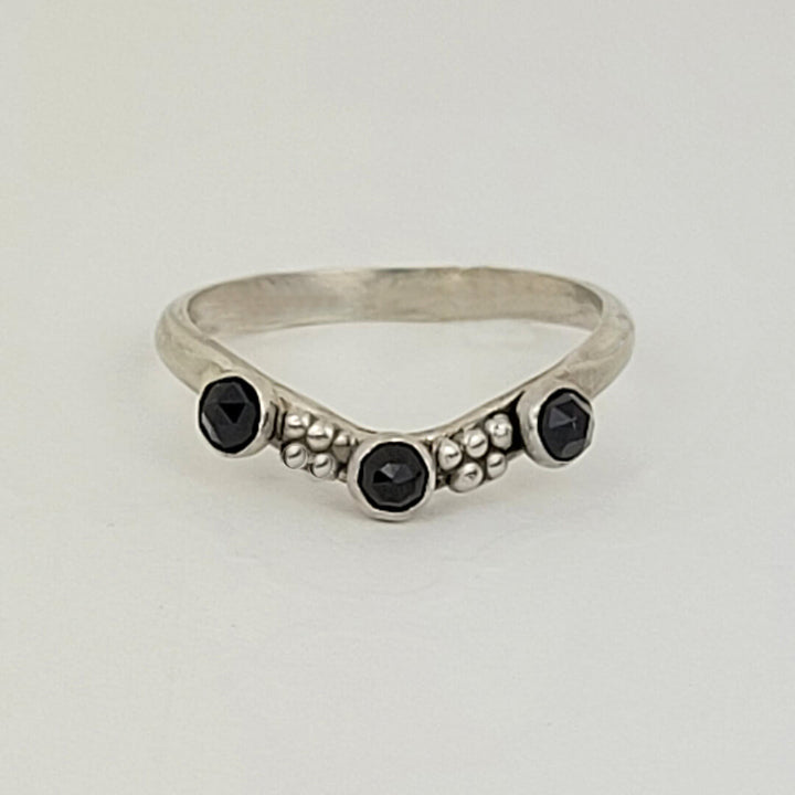 Curved Black Spinel Ring in Sterling Silver