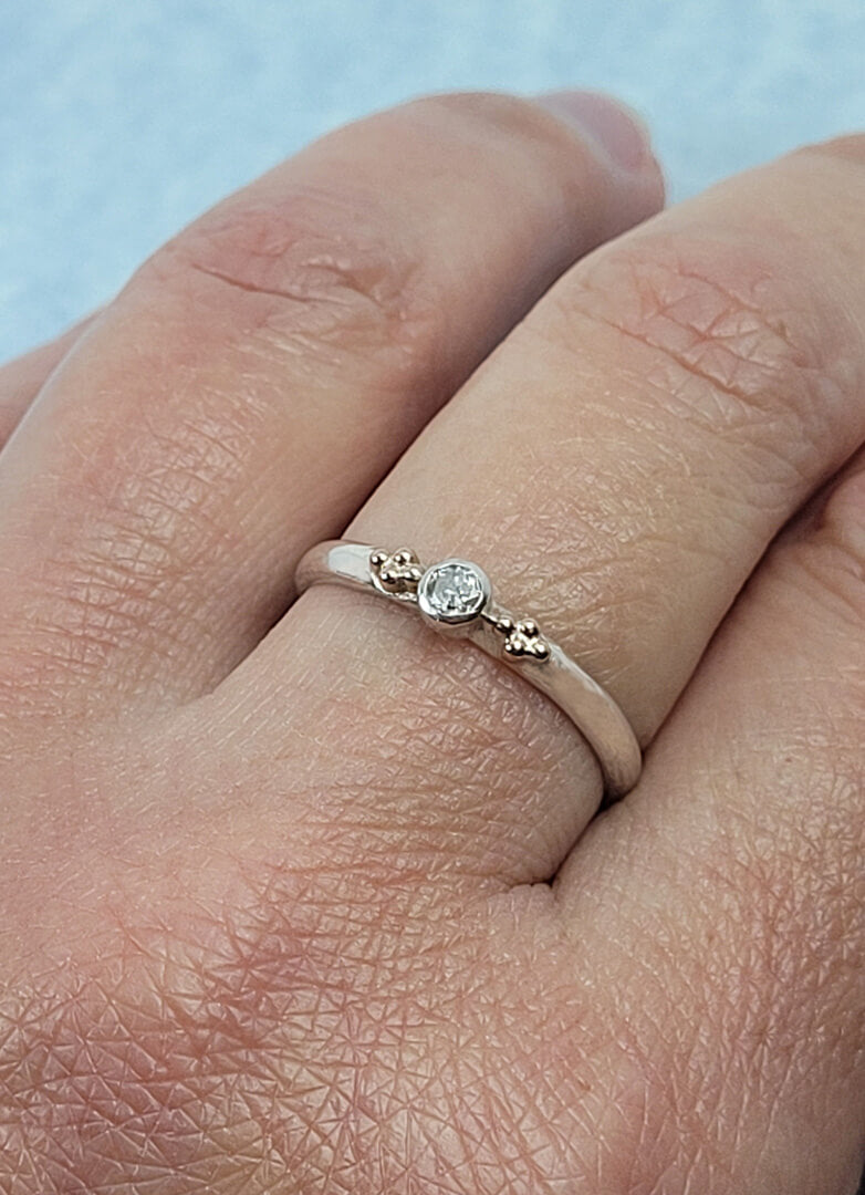 Small Diamond Ring in Sterling Silver with 14kt Gold Accents