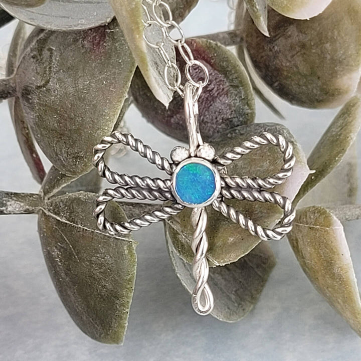 dragonfly necklace with opal in sterling silver