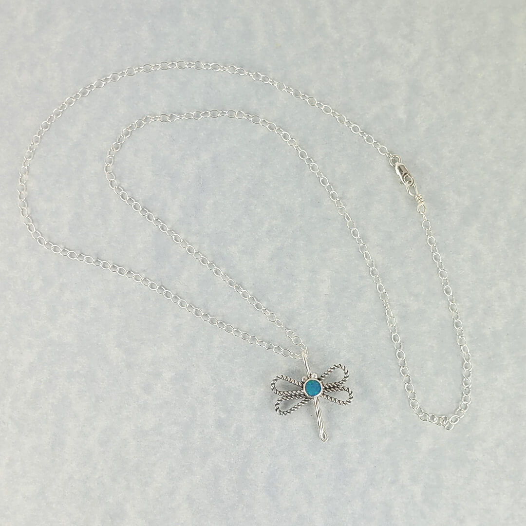 dragonfly necklace with opal in sterling silver