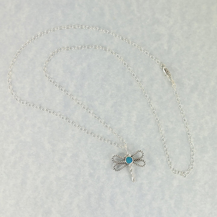 dragonfly necklace with opal in sterling silver