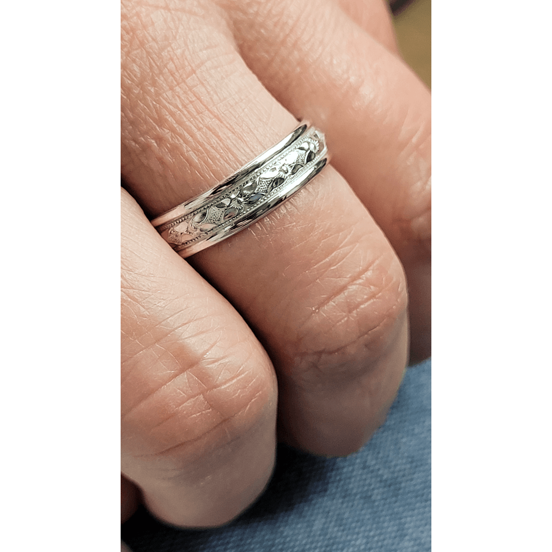 vintage style classic men's wedding band in sterling silver