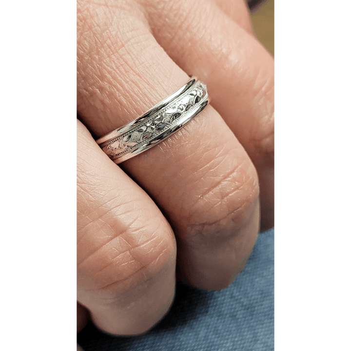 vintage style classic men's wedding band in sterling silver