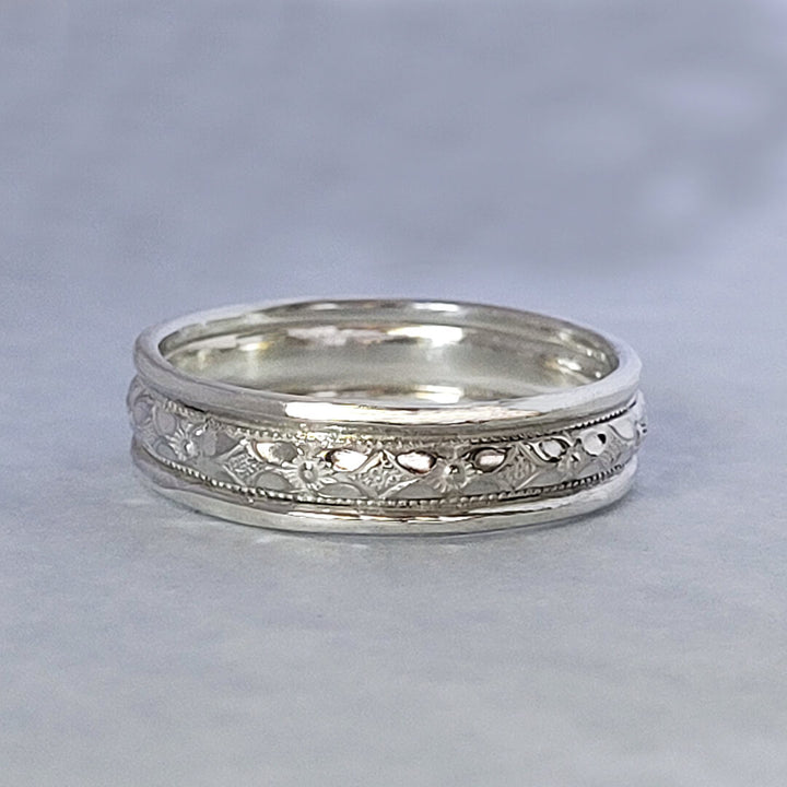 vintage style classic men's wedding band in sterling silver