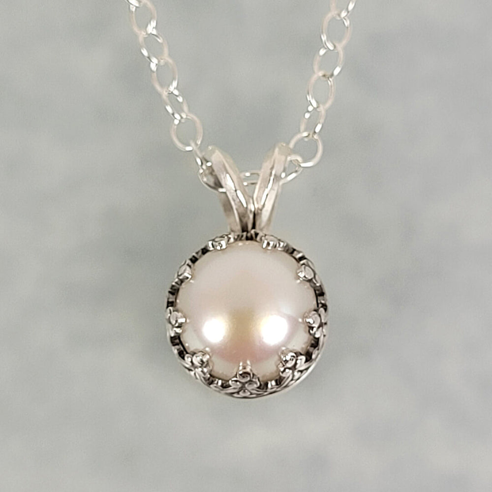 Edwardian Vintage-Inspired Pearl Pendant Necklace in Sterling Silver