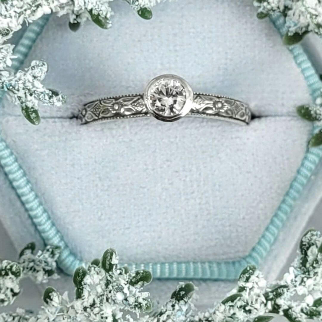Edwardian inspired vintage style natural white sapphire engagement ring in sterling silver   - bespoke engagement and wedding bands Edwardian Bridal Collection - mobile