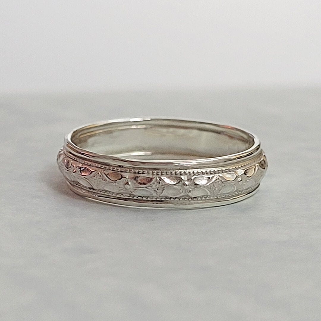 vintage style classic women's wedding band in sterling silver
