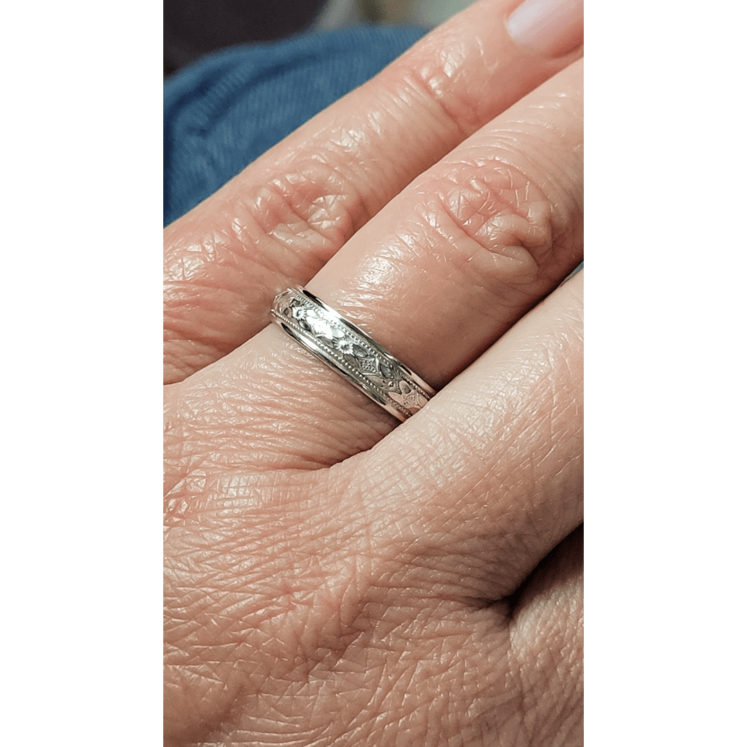 vintage style classic women's wedding band in sterling silver