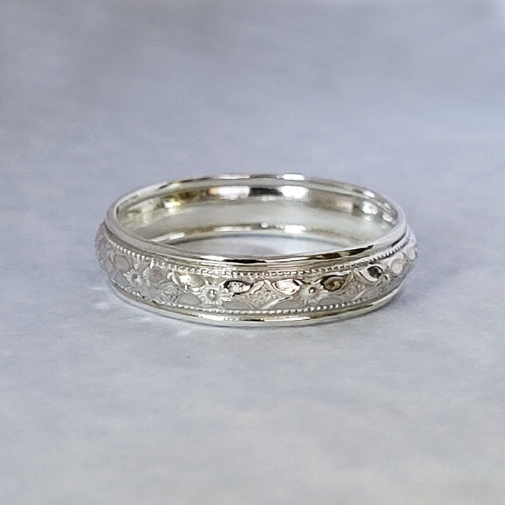 vintage style classic women's wedding band in sterling silver