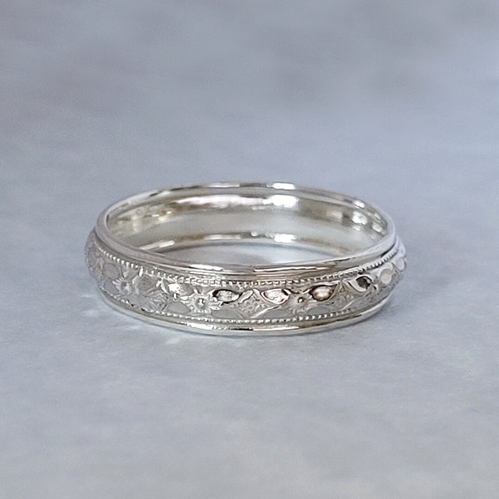 vintage style classic women's wedding band in sterling silver