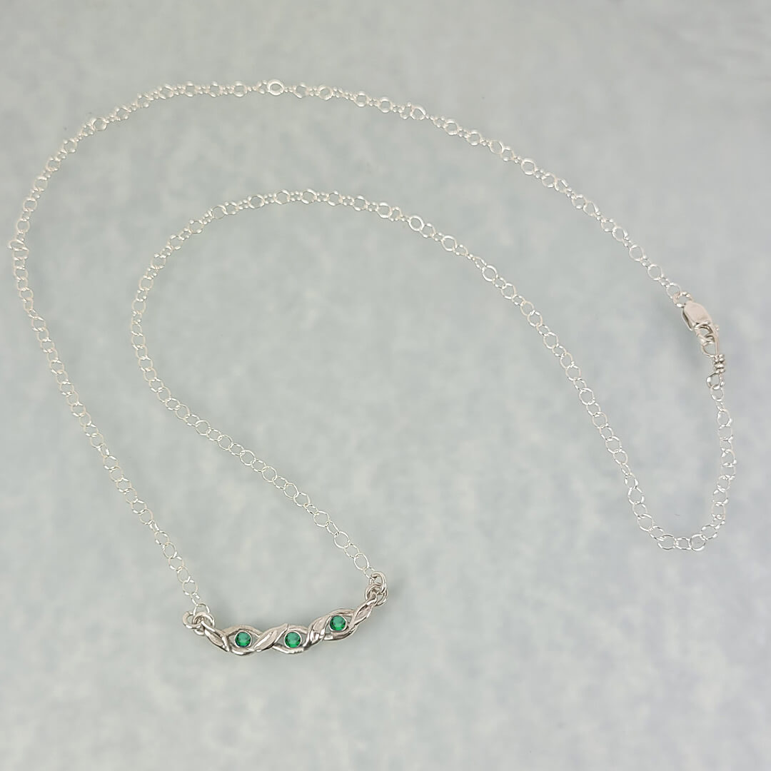 Braided Vine Emerald Necklace in Sterling Silver