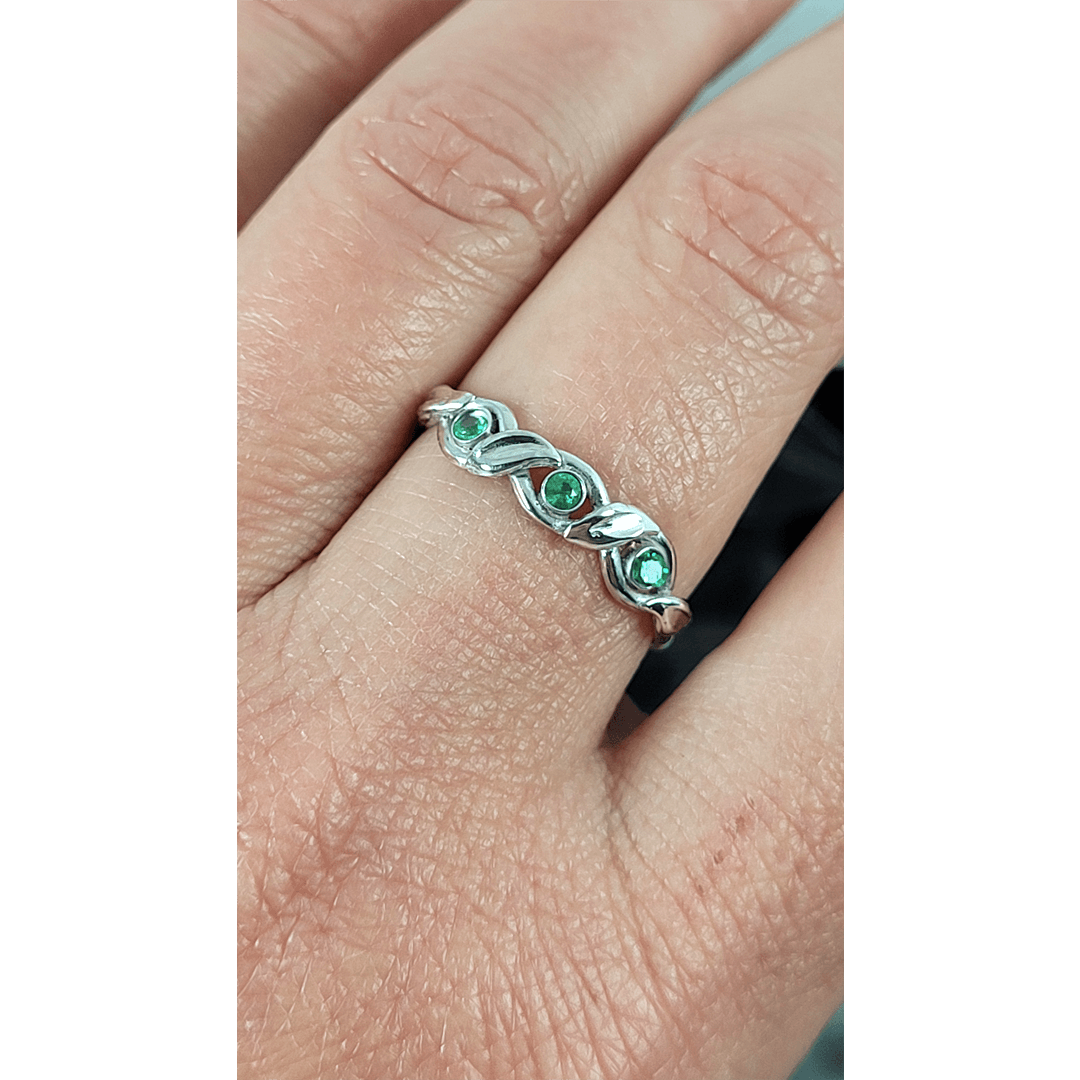 Braided Vine Emerald Ring in Sterling Silver