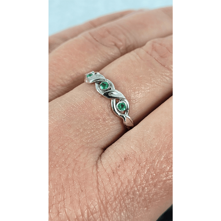 Braided Vine Emerald Ring in Sterling Silver