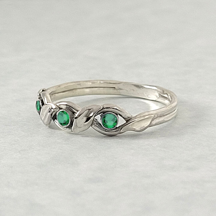 Braided Vine Emerald Ring in Sterling Silver