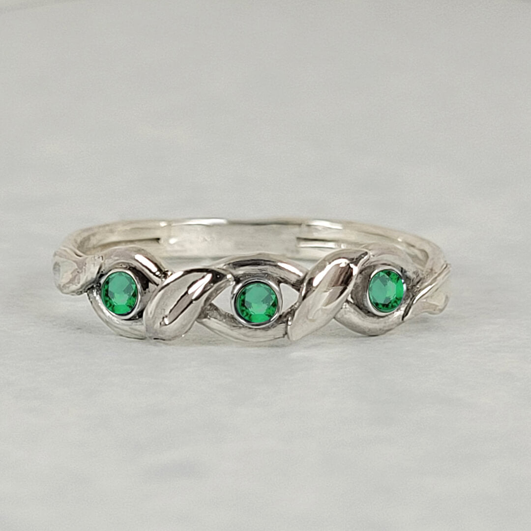 Braided Vine Emerald Ring in Sterling Silver