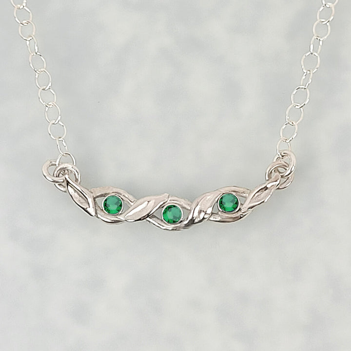 Braided Vine Emerald Necklace in Sterling Silver