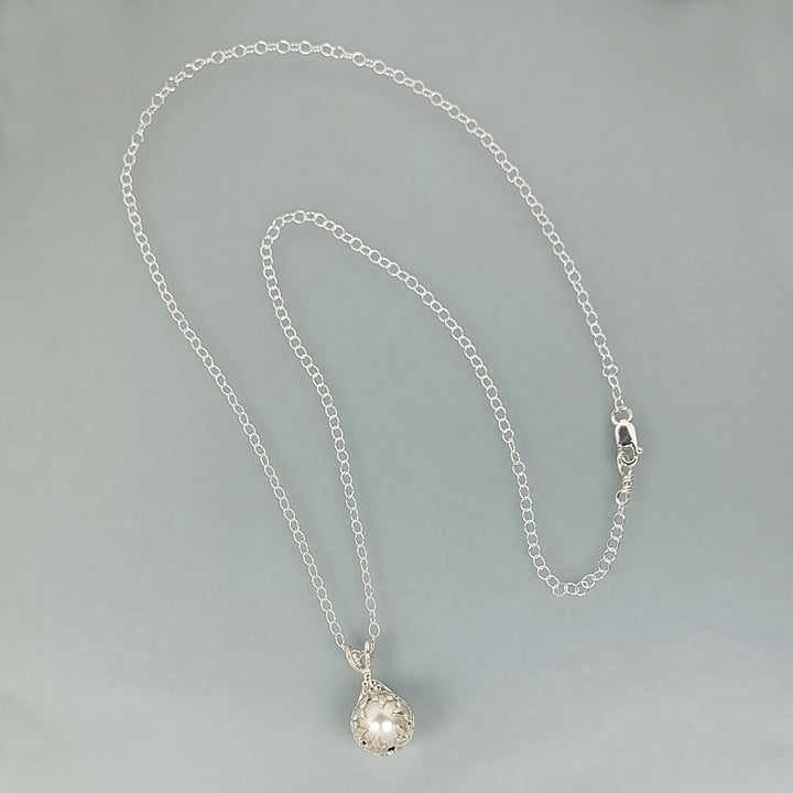 Fleur-de-Lis Pearl Pendant Necklace in Sterling Silver