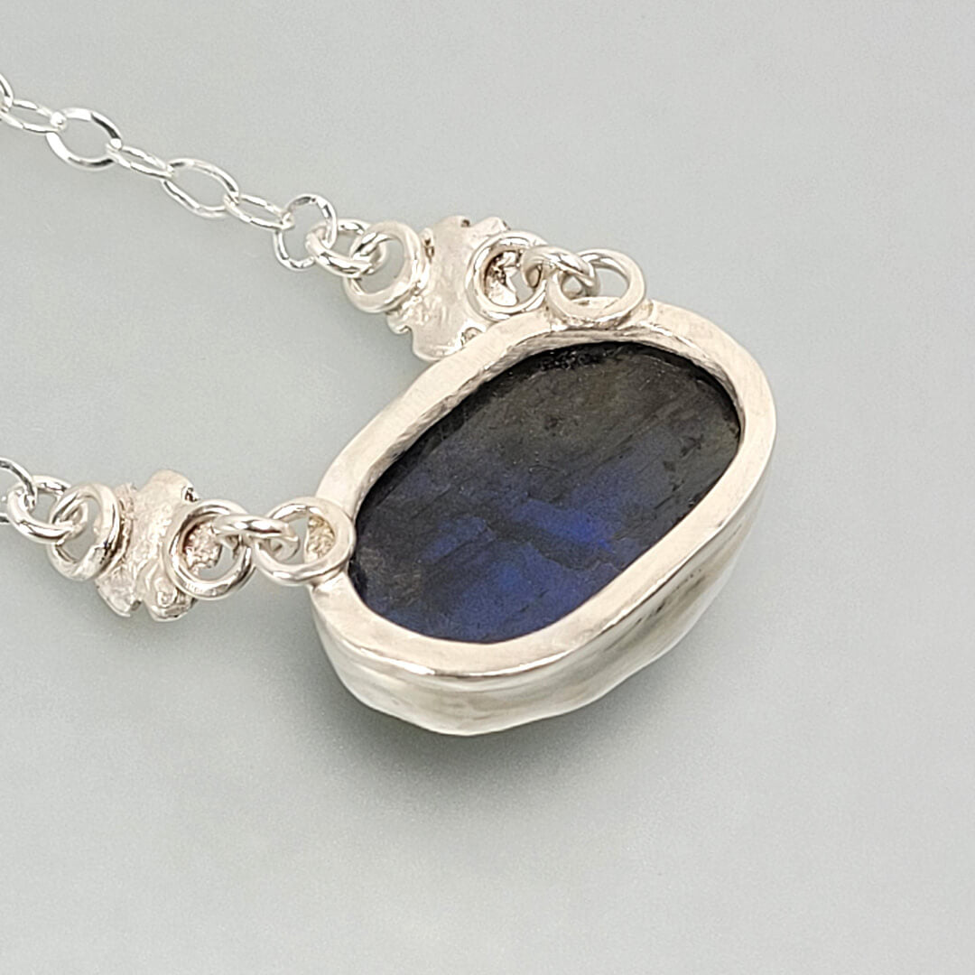 Midnight Flower Carved Labradorite Necklace in Sterling Silver