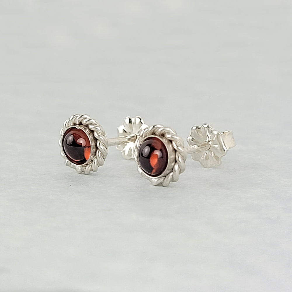 Gemstone Stud Garnet Earrings in Sterling Silver