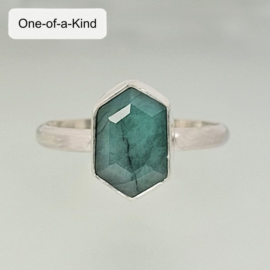 sterling silver hexagon emerald ring 