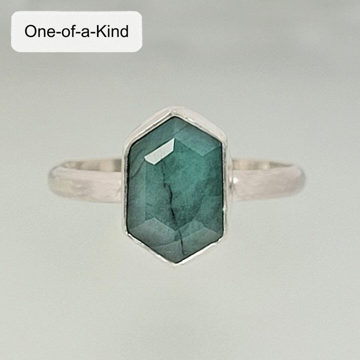 sterling silver hexagon emerald ring 