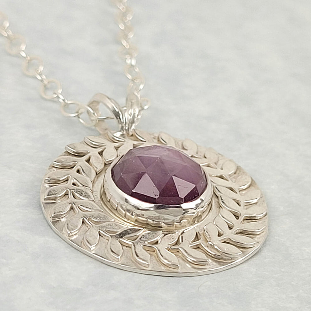 Laurel Leaves Purple Sapphire Necklace in Sterling Silver