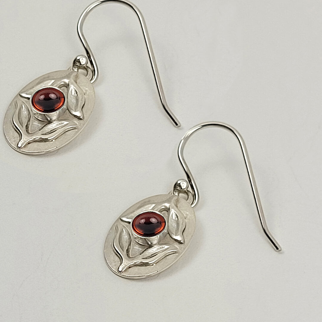 Marquise Leaf Garnet Earrings in Sterling Silver