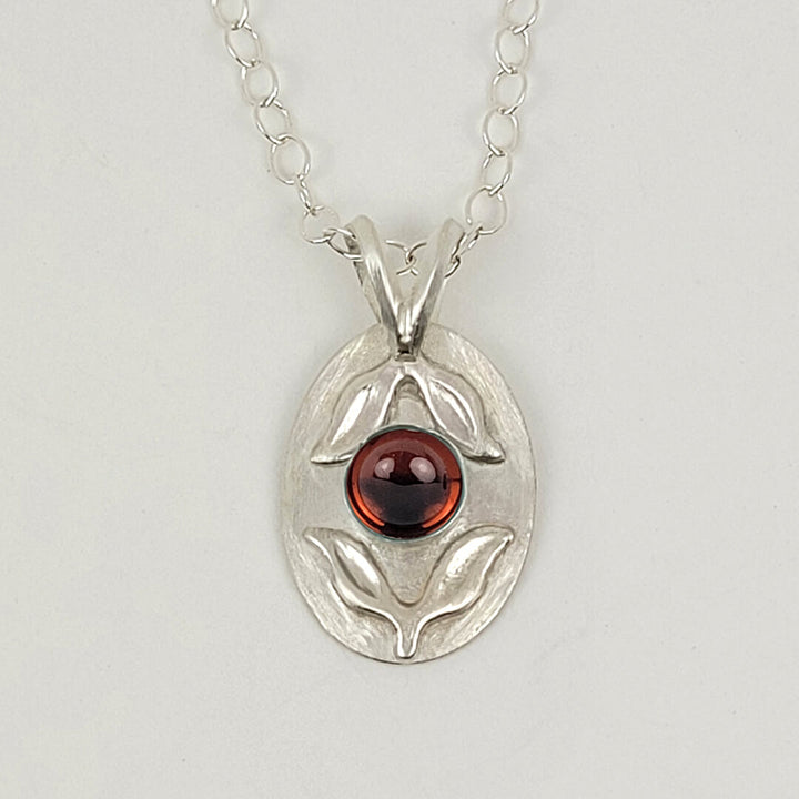 Marquise Leaf Garnet Necklace in Sterling Silver