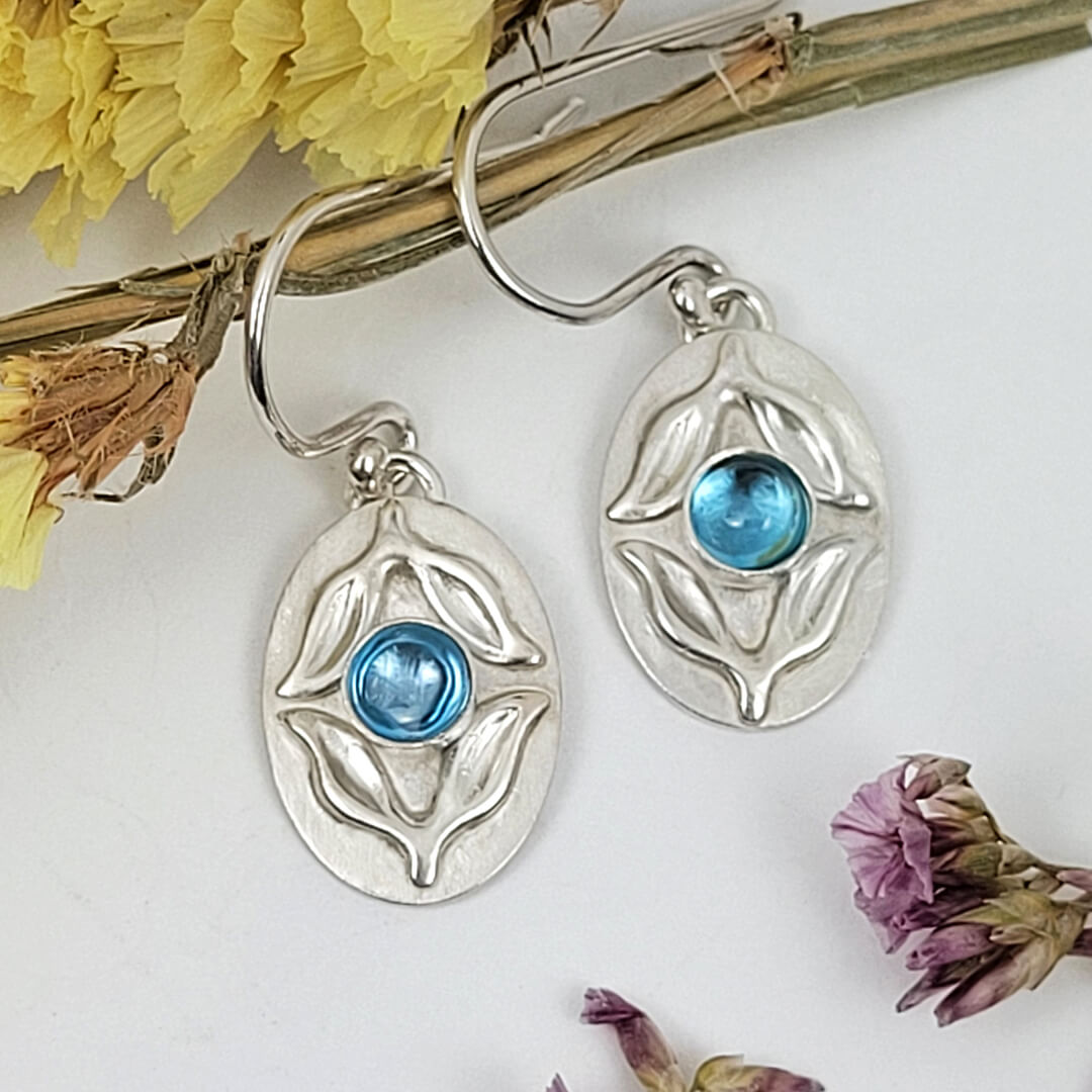 Marquise Leaf London Blue Topaz Earrings in Sterling Silver