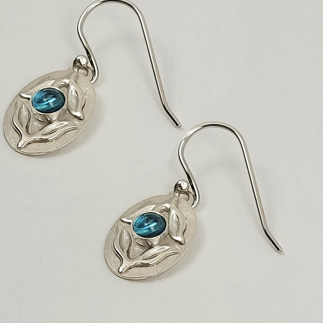 Marquise Leaf London Blue Topaz Earrings in Sterling Silver