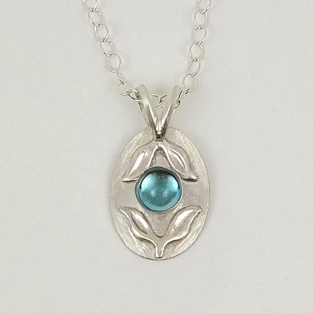 Marquise Leaf London Blue Topaz Necklace in Sterling Silver