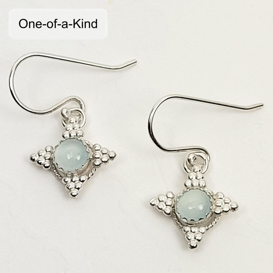 Milky aquamarine earrings with granulation detail in sterling silver