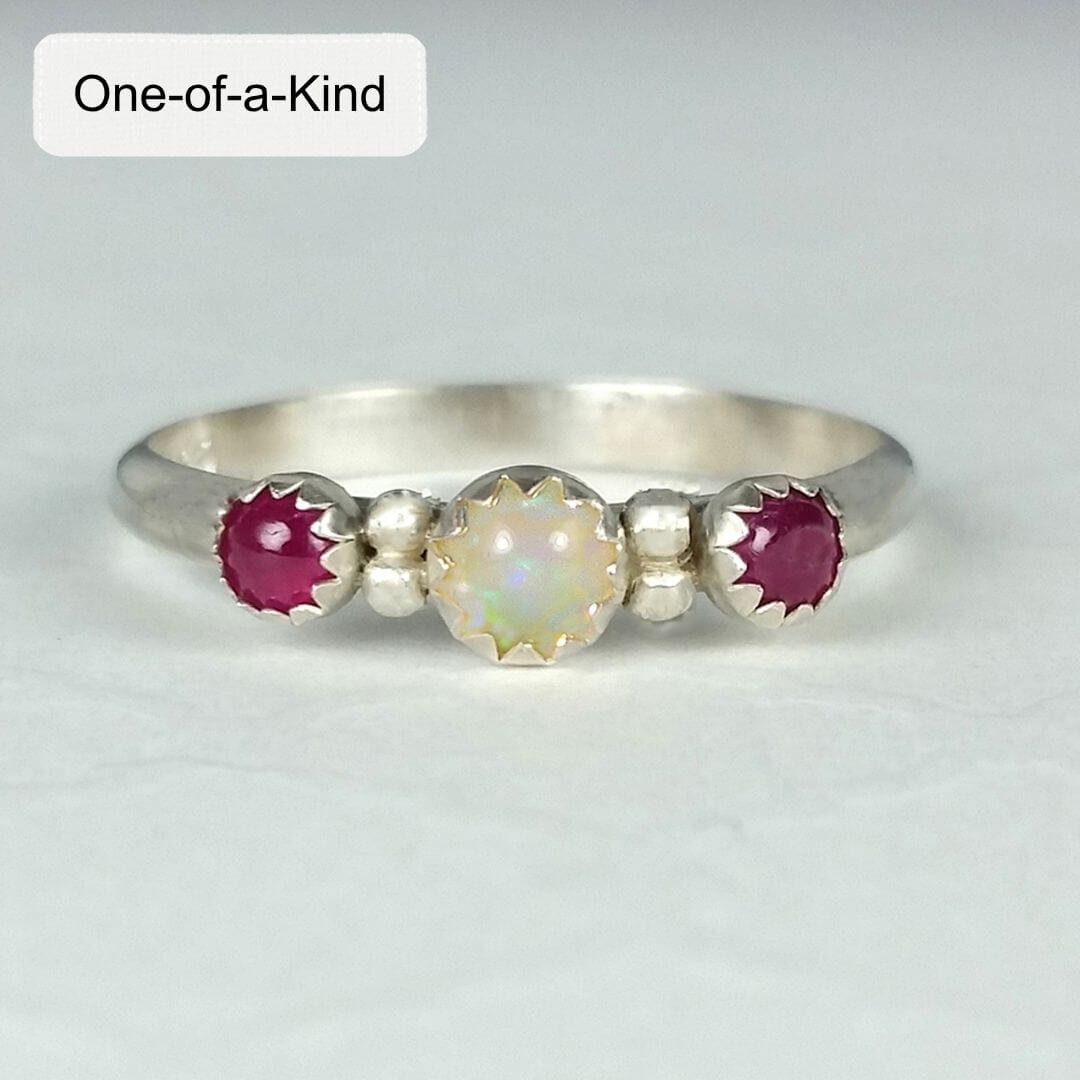 sterling silver opal ring with rubies