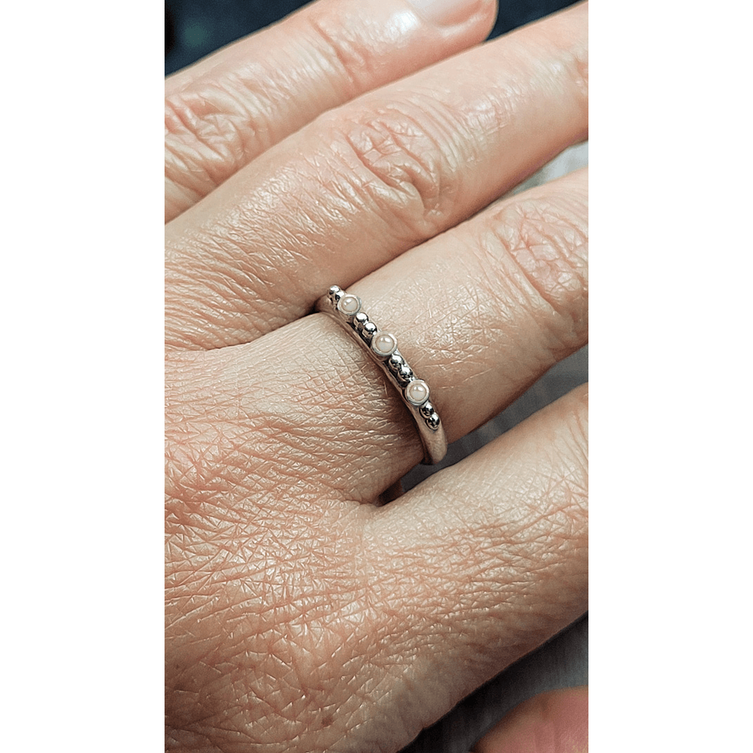 Vintage-inspired Pearl Ring Band in Sterling Silver on Model