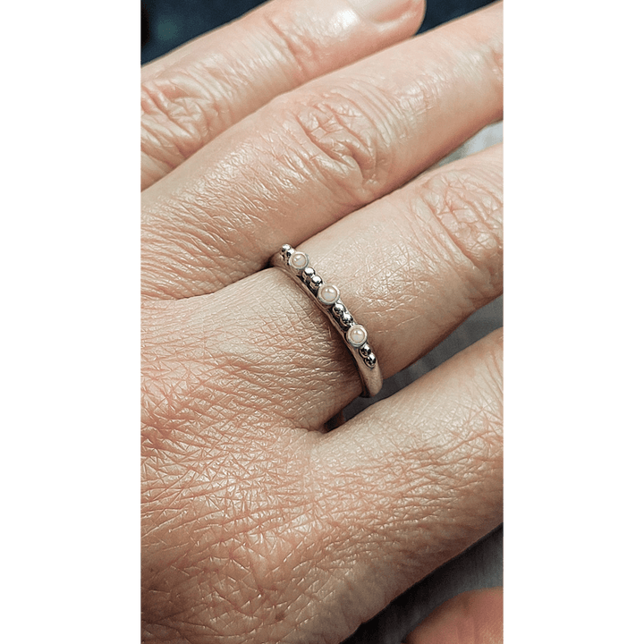 Vintage-inspired Pearl Ring Band in Sterling Silver on Model
