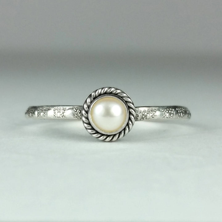 Vintage Style Pearl June Birthstone Ring in Sterling Silver