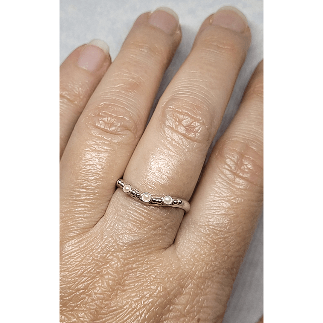 Pearl Curved Wedding Band in Sterling Silver - Main Image