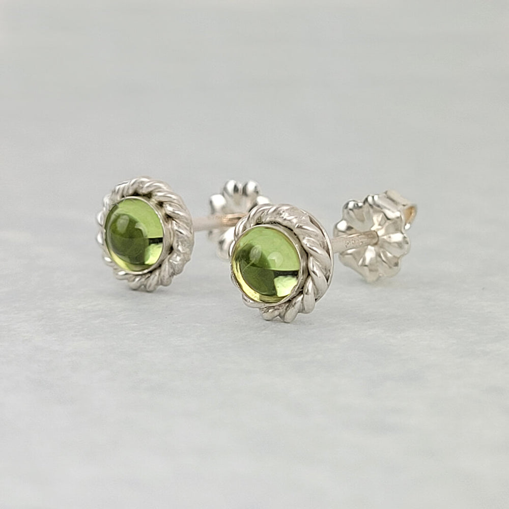 Gemstone Stud Peridot Earrings in Sterling Silver