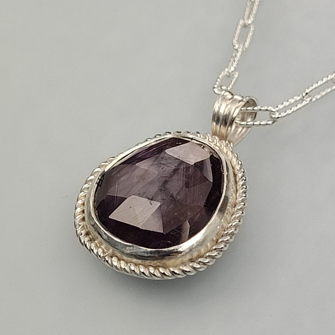 Rose Cut Purple Sapphire Necklace in Sterling Silver