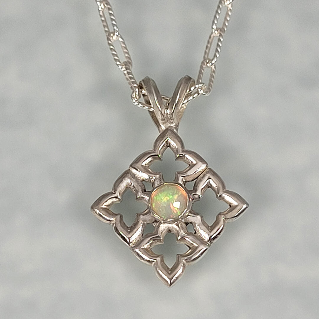 Quatrefoil Opal Necklace in Sterling Silver