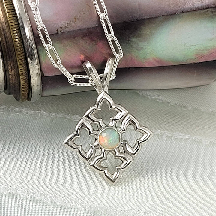 Quatrefoil Opal Necklace in Sterling Silver