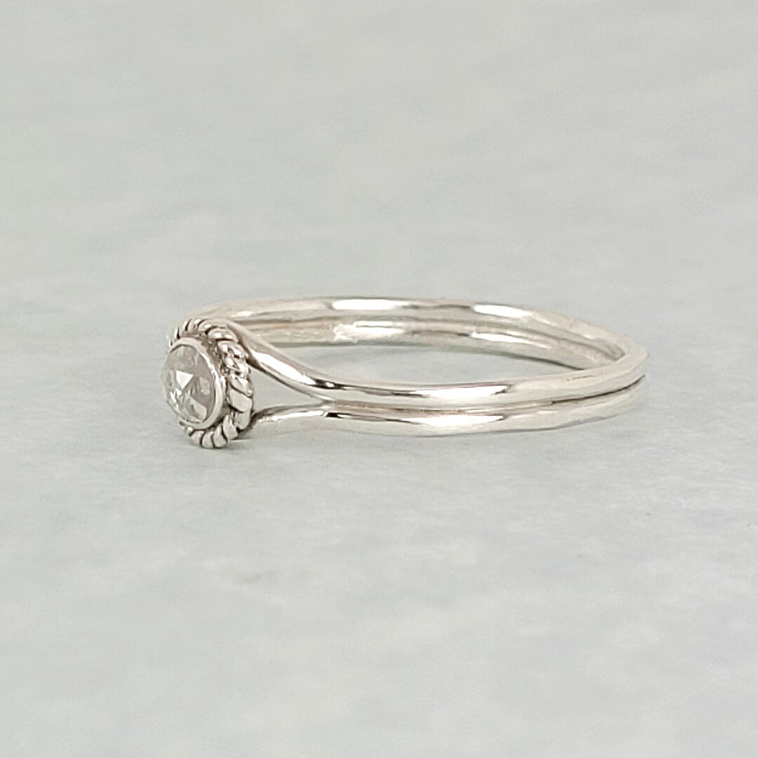 rustic rose cut diamond ring in sterling silver