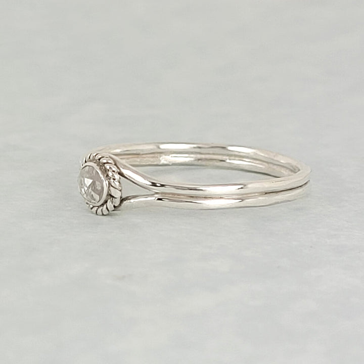 rustic rose cut diamond ring in sterling silver