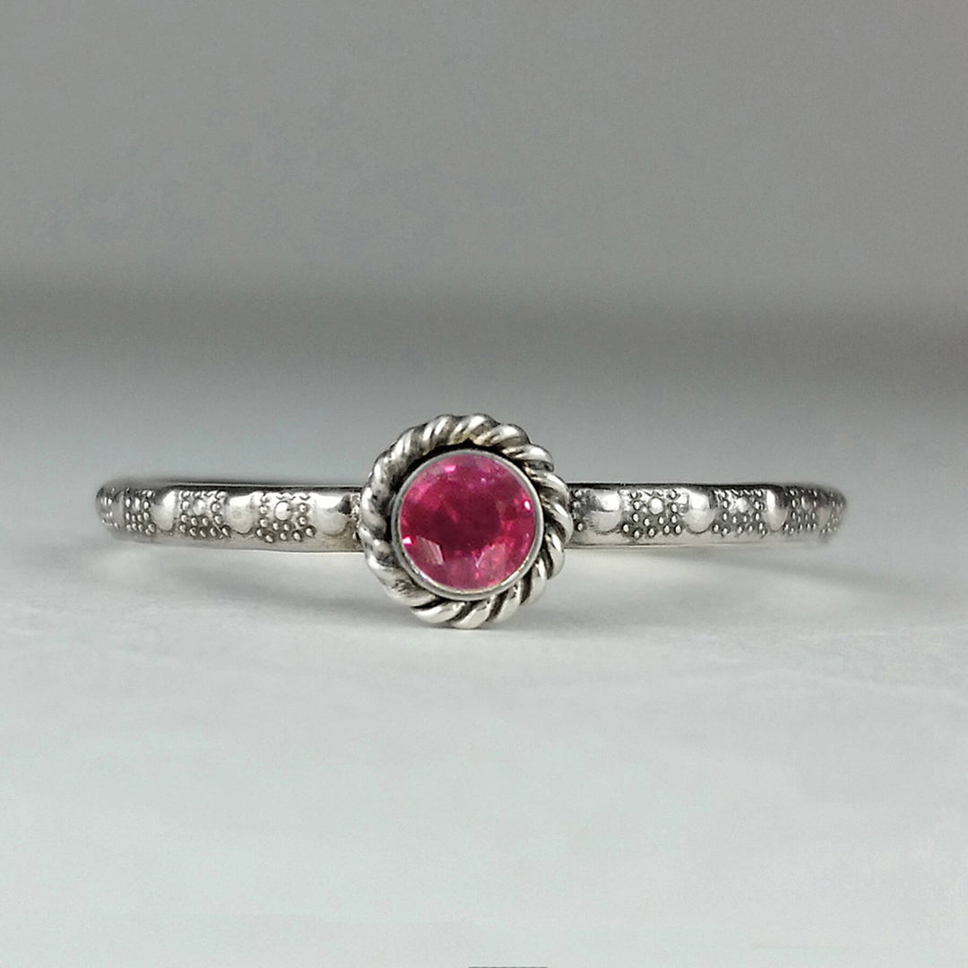 Vintage Style Ruby July Birthstone Ring in Sterling Silver
