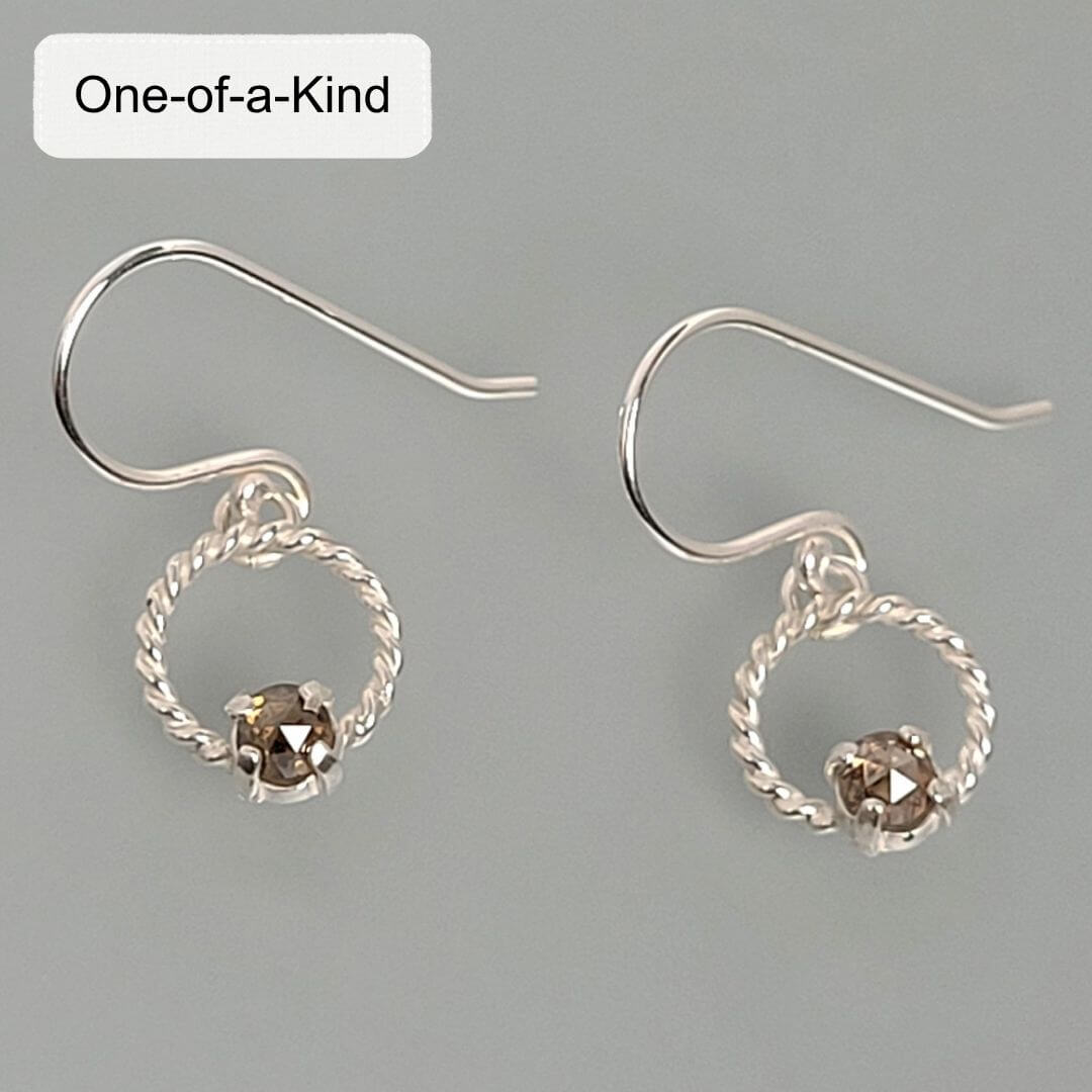 champagne diamond drop hoop earrings in sterling silver