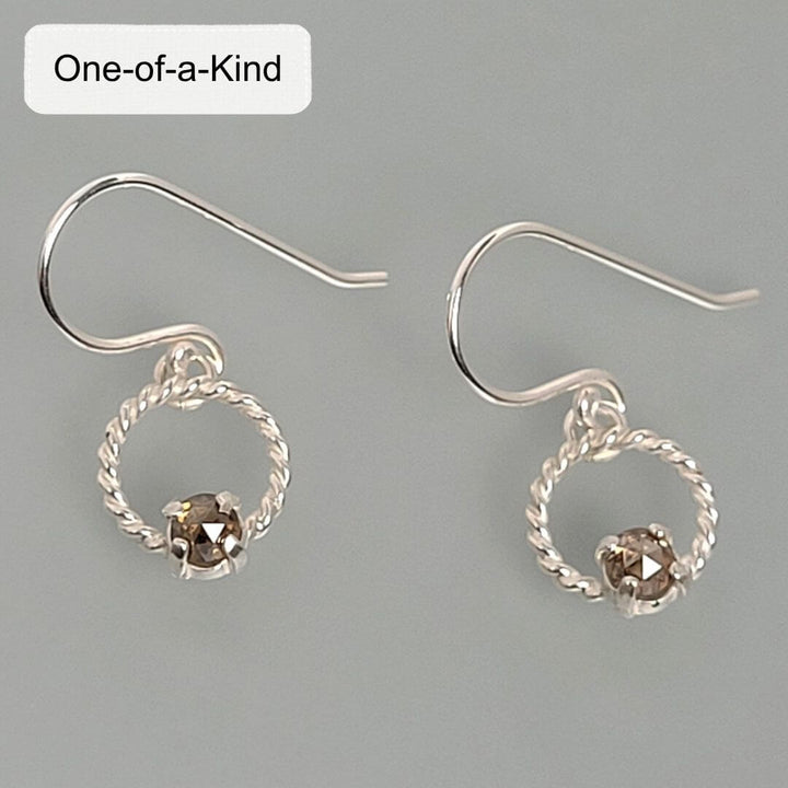 champagne diamond drop hoop earrings in sterling silver